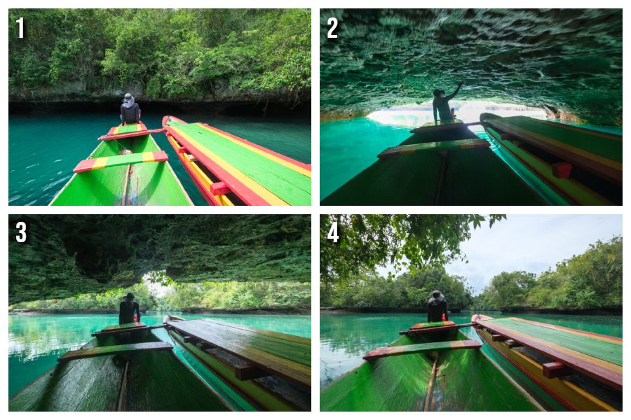 Napabale lake tunnel passage by boat