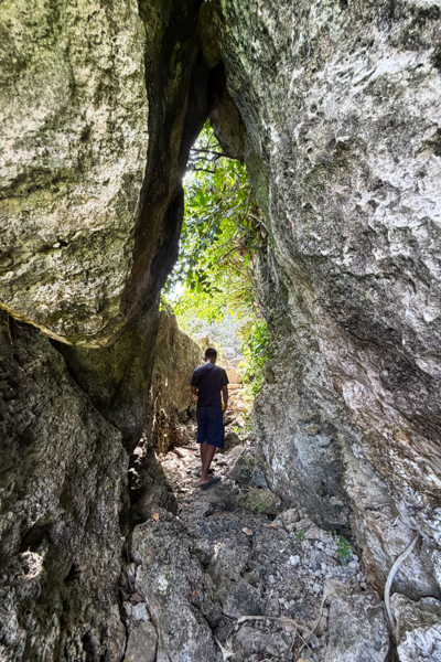 Walking through a cave