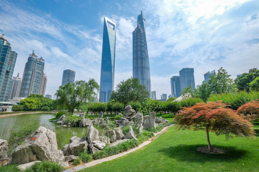 Lujiazui Central Green Space view of the Shanghai Tower in China