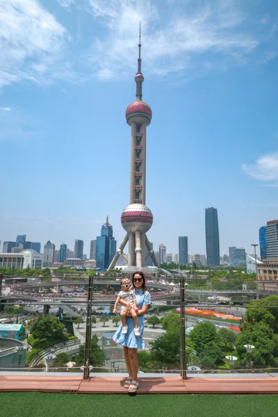 IFC Mall rooftop view of the Oriental Pearl Tower in Shanghai China