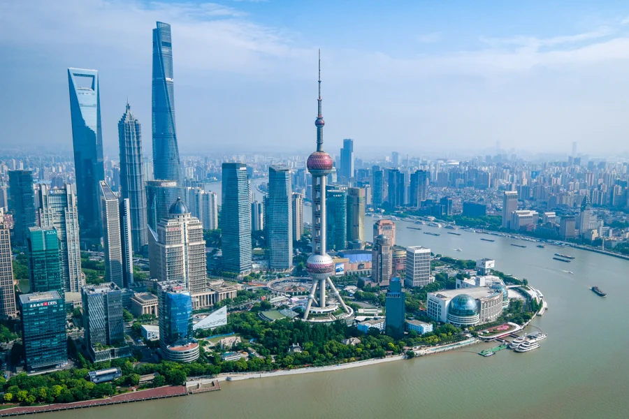View of Shanghai China city skyline from The Stage at SMP