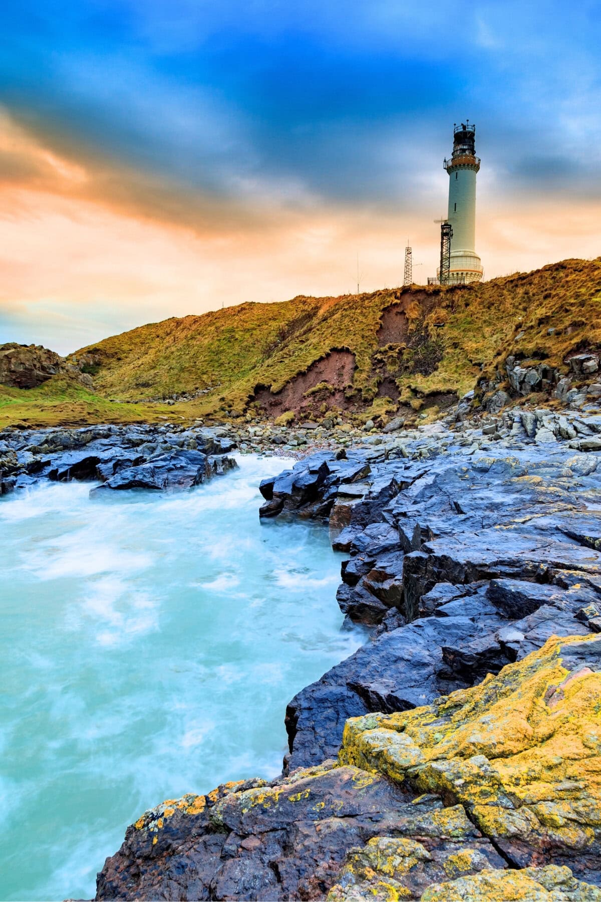 Girdle Ness Lighthouse During Sunrise in Aberdeen, Scotland