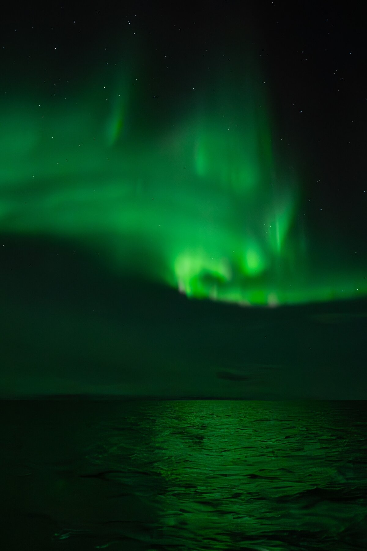 Green Northern Light, Aurora Borealis Above Sea