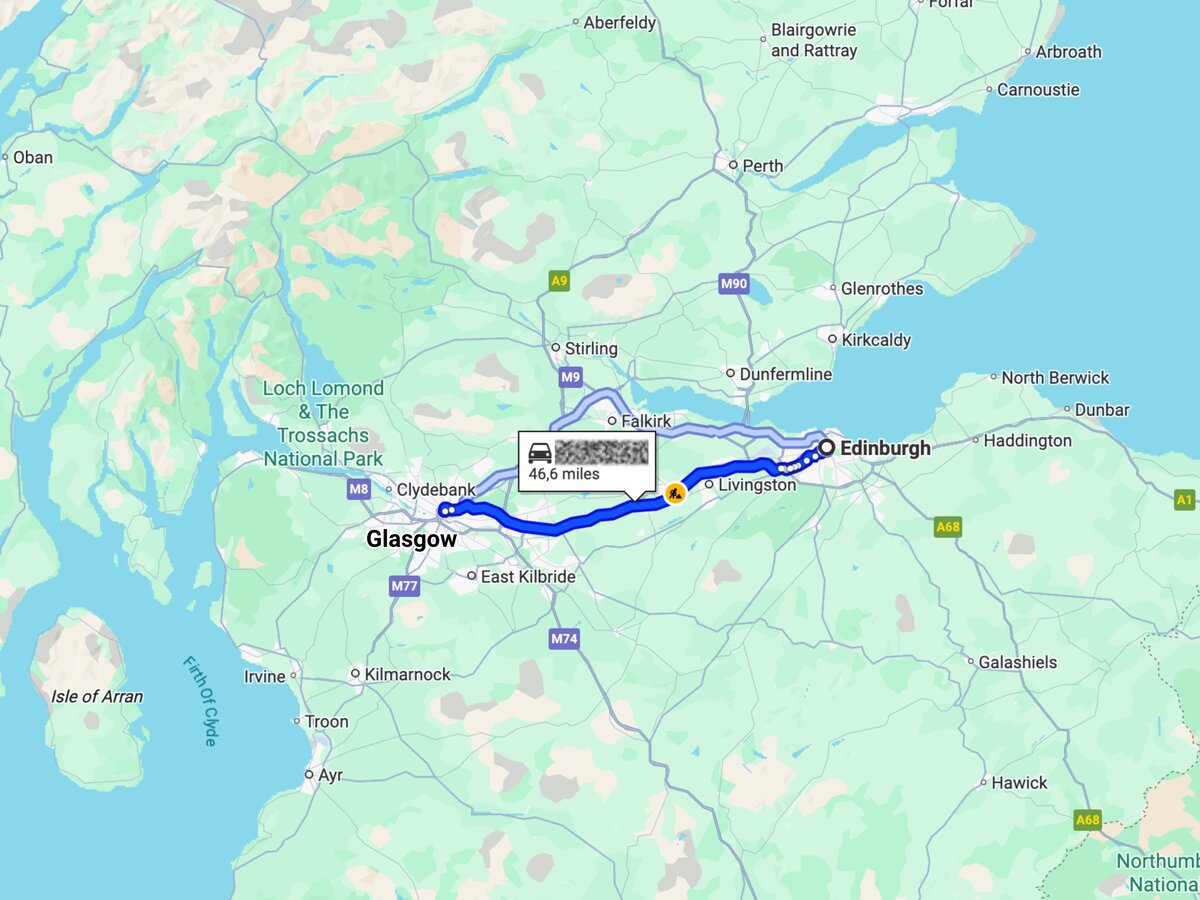Edinburgh to Glasgow Map
