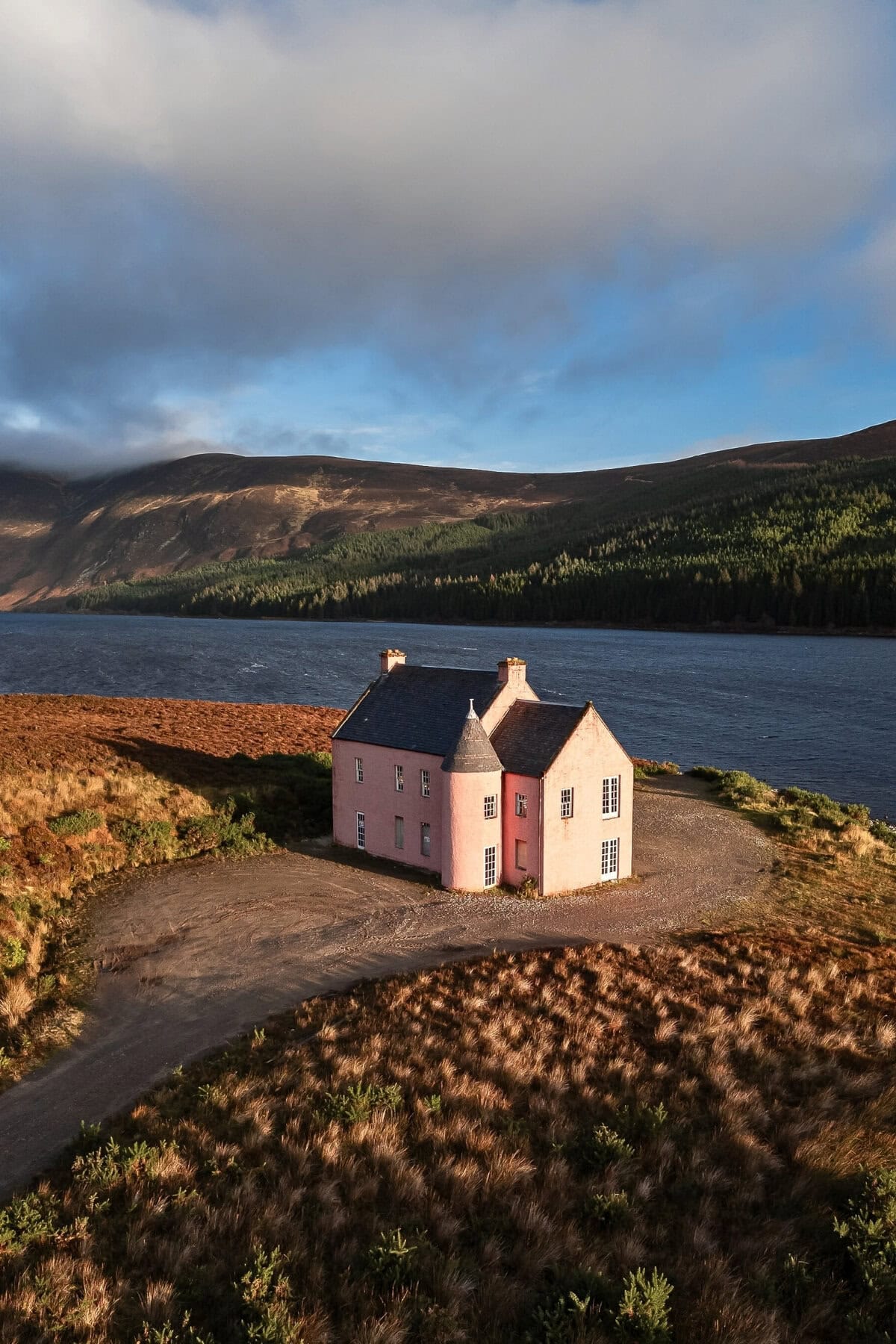 The Pink House on Loch Glass Near Inverness