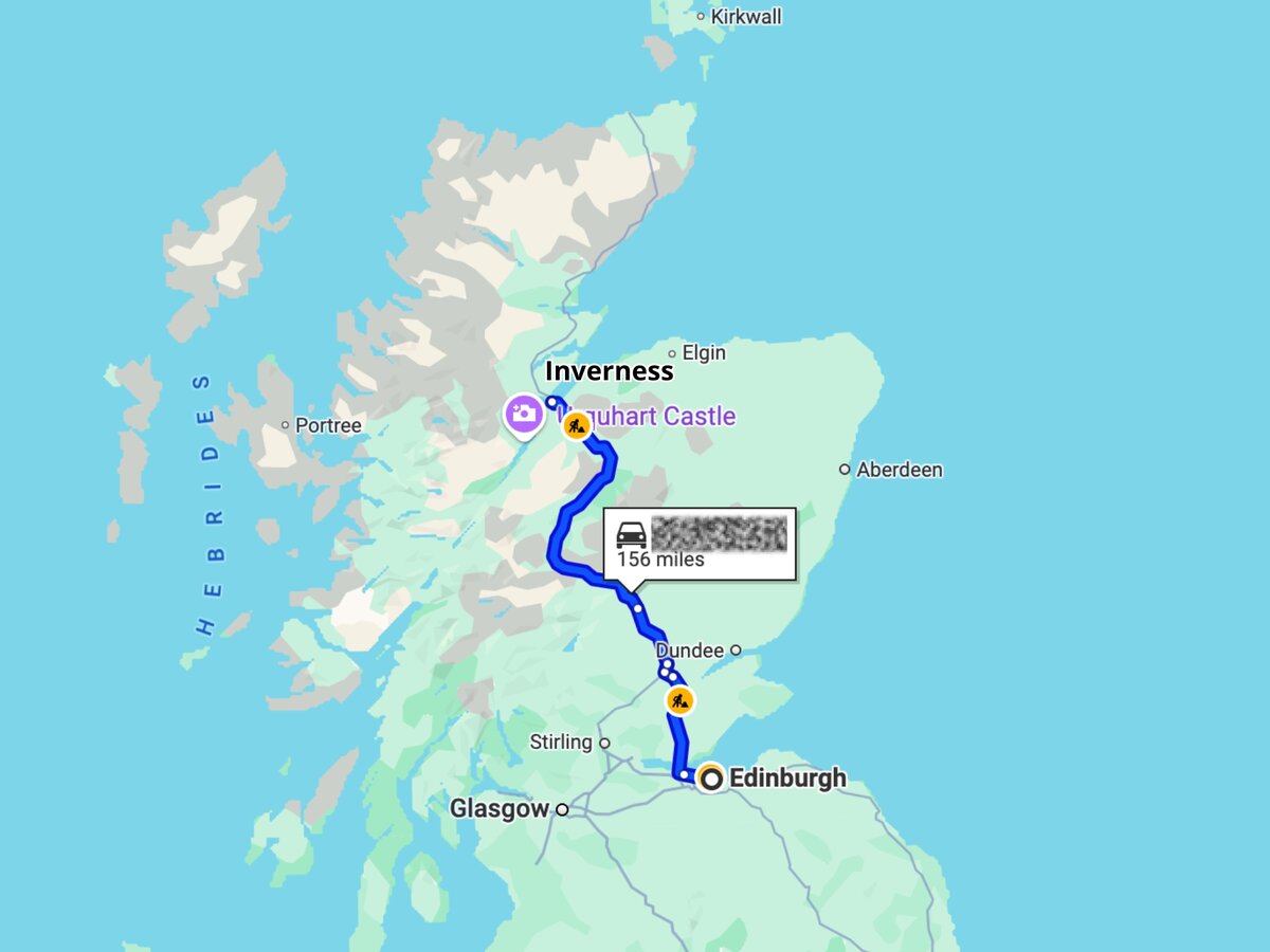 Edinburgh to Inverness Map