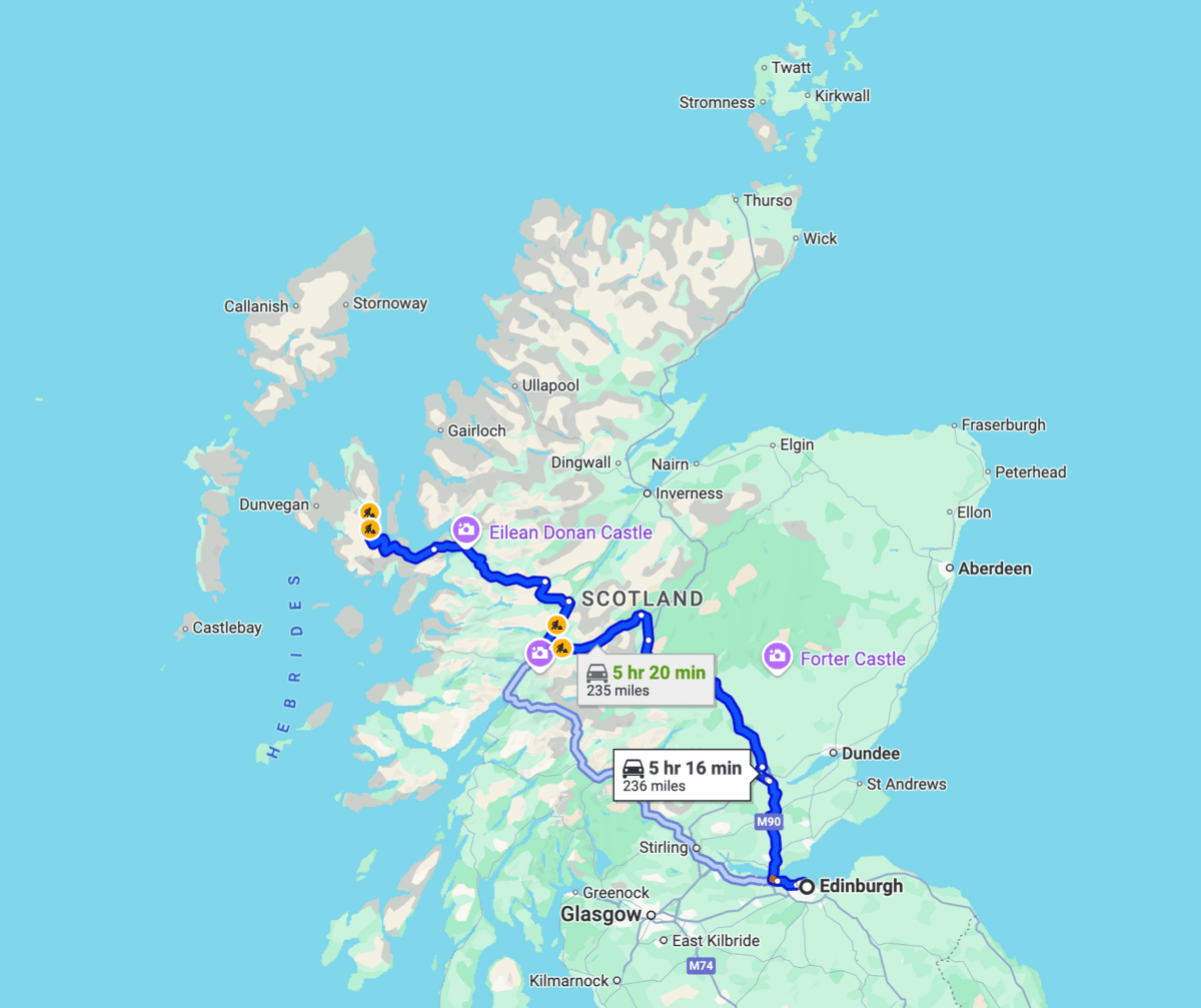Edinburgh to Isle of Skye Itinerary Map