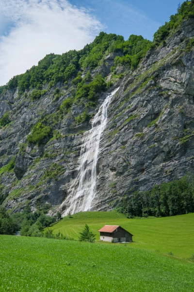 Schreyenbachfall waterfall and barn
