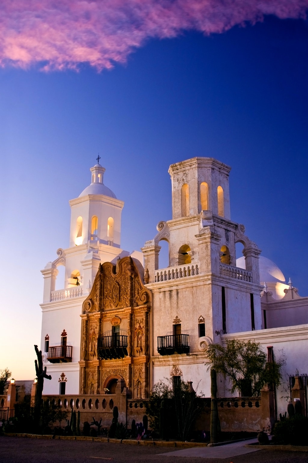 San Xavier del Bac Mission at dusk, Tucson Arizona